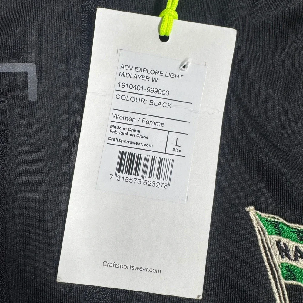 NWT Craft ADV Explore Light Midlayer Jacket Women Large NASM‎ Flag Logo Black